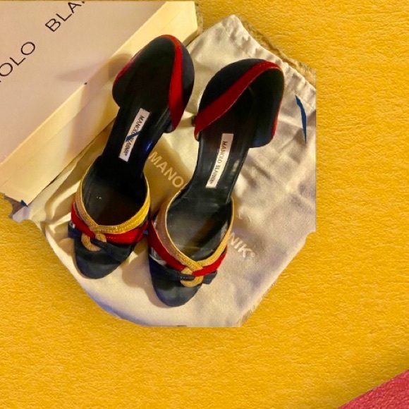 Manolo Blahnik Sz39 Rich Multi Colored Suede Heels